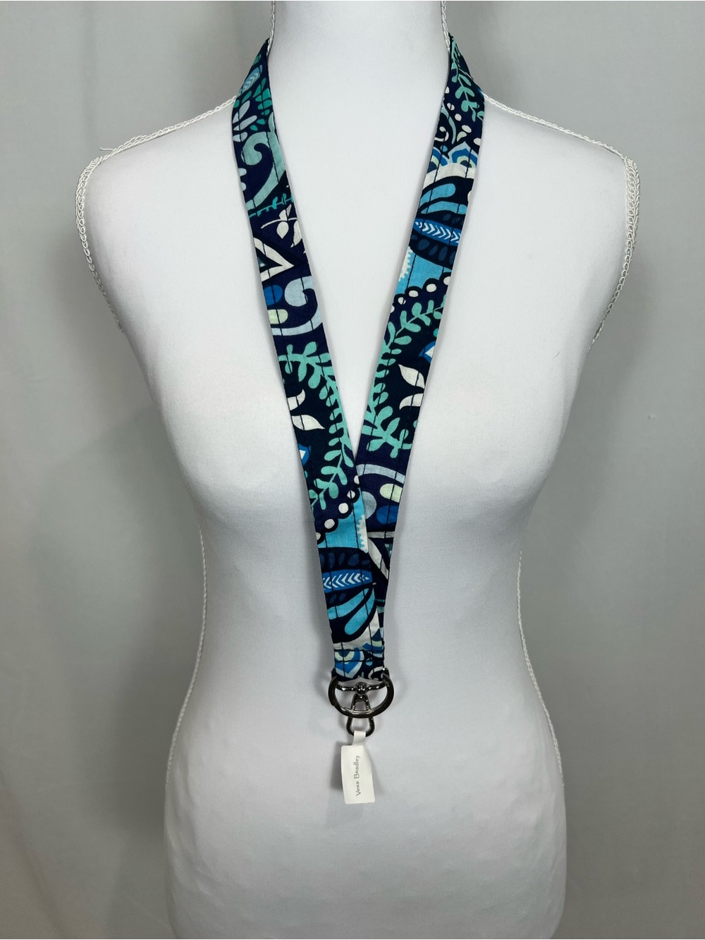 Vera Bradley Teal and Navy Floral Lanyard Key Holder - Blue Island Medallion